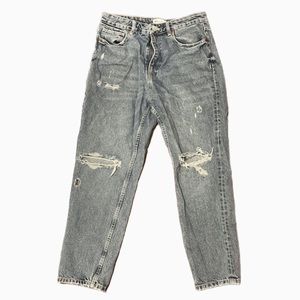 Zara Jeans Distressed Straight Leg High Rise AnkleMedium Wash Women US 10 EUR 42